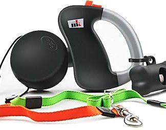 Makife Double Retractable Dog Lead, Dual Doggie Pet Leash, Automatic Dog Retractable Lead, Retractable 3 m Suitable for Small and Medium Dogs, Hiking, Jogging, 15-Piece Dog Poop Bags