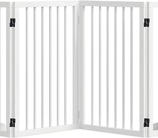 PawHut Dog Barrier Gate 4-Piece 206 x 76 cm Foldable Door Safety Gate with 2 Support Feet Freestanding Wooden Dog Gate Stair Gate for Hallway White