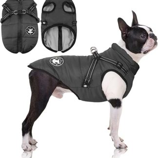 LUOWAN Waterproof Dog Coat, French Bulldog Dog Coat, Warm Vest with Dog Harness, Various Sizes,Dog Jacket for Small Dogs (XXL, Black)
