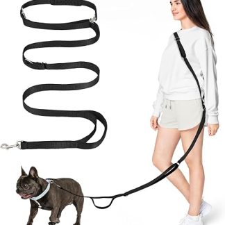 Tivray Hands Free Dog Lead 2.6 m, Adjustable Free Handle Lead for Medium Dogs, Multifunctional Running Lead for Jogging, Walking, Hiking, Crossbody & Hip Lead with 3 Rings, Black