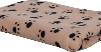 Kerbl Pet Stella Dog Blanket, Beige with Paw Motif, 140 x 100 cm, Dogs/Cats, Fluffy Fleece, Furniture Protection