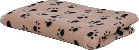 Kerbl Pet Stella Dog Blanket, Beige with Paw Motif, 140 x 100 cm, Dogs/Cats, Fluffy Fleece, Furniture Protection
