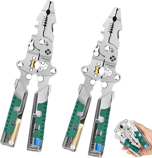 Tuvilo Electrical Bender 9 in 1 Multifunction Wire Stripper Electrician Electric Cutter with Measuring Function Automatic Wire Stripper