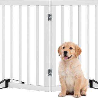 Dog Gate for Doors, Foldable Dog Gate, Indoor Pet Gate for Doors, Bedroom, Puppy Grid with Metal Support Feet, Room Divider, 2 Panels (White)