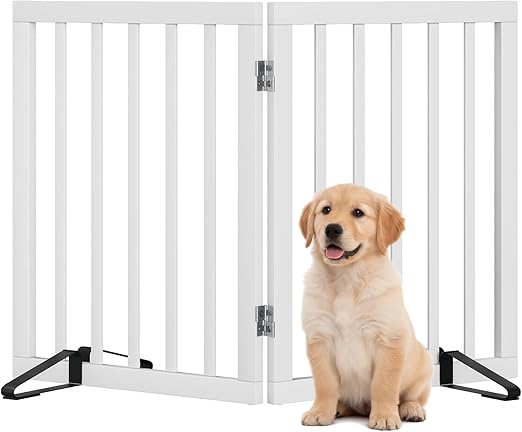 Dog Gate for Doors, Foldable Dog Gate, Indoor Pet Gate for Doors, Bedroom, Puppy Grid with Metal Support Feet, Room Divider, 2 Panels (White)