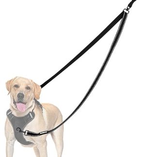 PetBonus No Pull Anti-Pull Dog Lead, No Tangle Double Lead for Anti-Pull Harness, Reflective Dog Lead for Training and Walking for Large Medium Dogs (Black)