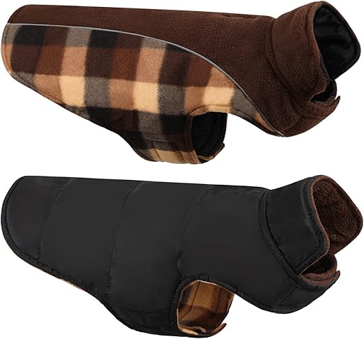 CITÉTOILE Warm Dog Coat, Winter, Waterproof Dog Coat with Belly Protection, Winter Coat for Small, Medium, Large Dogs, Reversible Dog Jacket, Dog Clothes with Harness Hole, Reflective, Brown, M