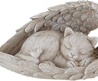 Cat Dog Angel Pet Memorial Grave Marker Tribute Statue, Decorative Pet Memorial Animal Garden Statue, Polyresin, Memorial Stone Cat/Dog, Dog Angel Memorial Statue Remembrance (Angel Cat)