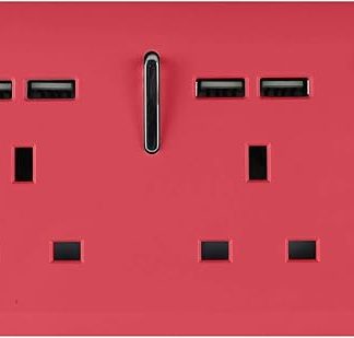 Trendi Artistic Modern Glossy 13 Amp 4 x 2.1 mA USB Switched Plug Socket Strawberry