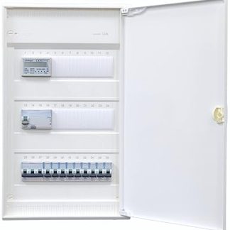 Hager Surface-Mounted Distributor with Counter 3 Rows VA36CN I Ready for Connection Wired with Terminal Block I Equipping 1x FI 4-Pin + 1x 3-Pin + 9x 1-Pin LS B16A