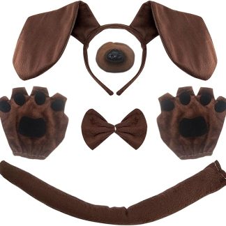 XNIVUIS 5 Pieces Dachshund Dog Set, Puppy Costume Set, Includes Dachshund Headband, Nose Tail, Gloves, Bow Tie for Adults, Kids, Cosplay, Children's Day, Christmas, Animal Theme Party