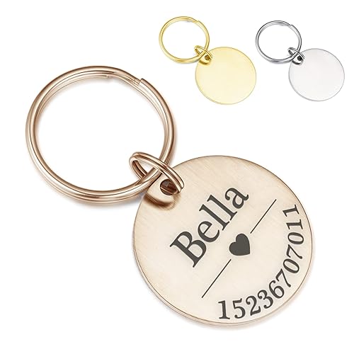 TMT Dog Tag with Engraving, Stainless Steel Dog Pendant, Weatherproof, Matte Finish, Rose Gold, Silver, Dog Collar with Name and Phone Number, Dog Tag Personalised with Symbols