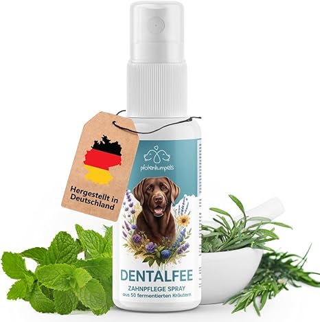 pfotenkumpels Dental Fee - Dental Spray/Dental Care Spray for Dogs and Cats - Removes Tartar & Plaque - 100% Natural - 50 Fermented Herbs - Fresh Breath - 100 ml - Lasts up to 9 Months