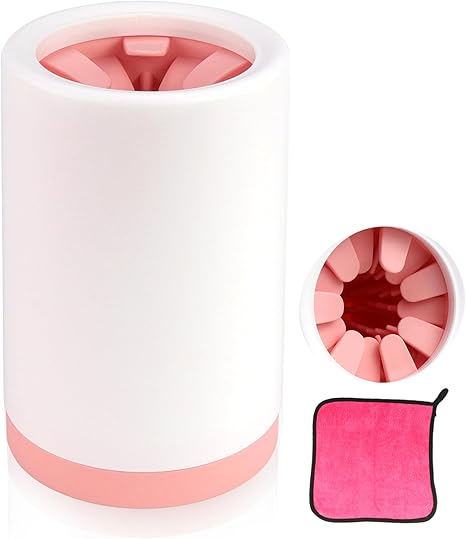 Paw Cleaner for Dogs, Silicone Paw Cleaner, 2 Different Colours, Pets Foot Cleaning Brush, Pet Care with a Towel for Pet Massage Care (Pink)