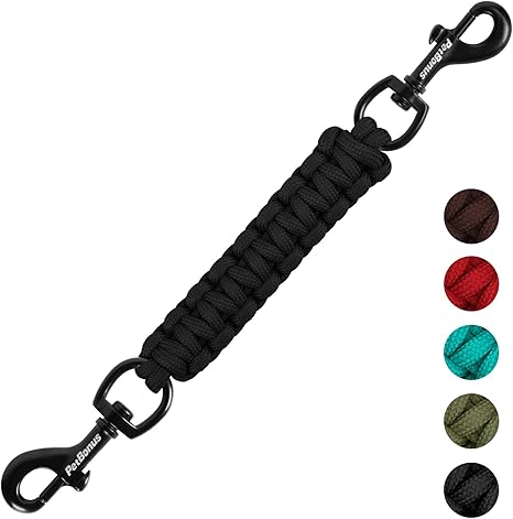PetBonus Dog Collar Clips, Handmade Safety Strap for Dog Harness, Spiked Collar, Double Ended Leash Connector (Black)
