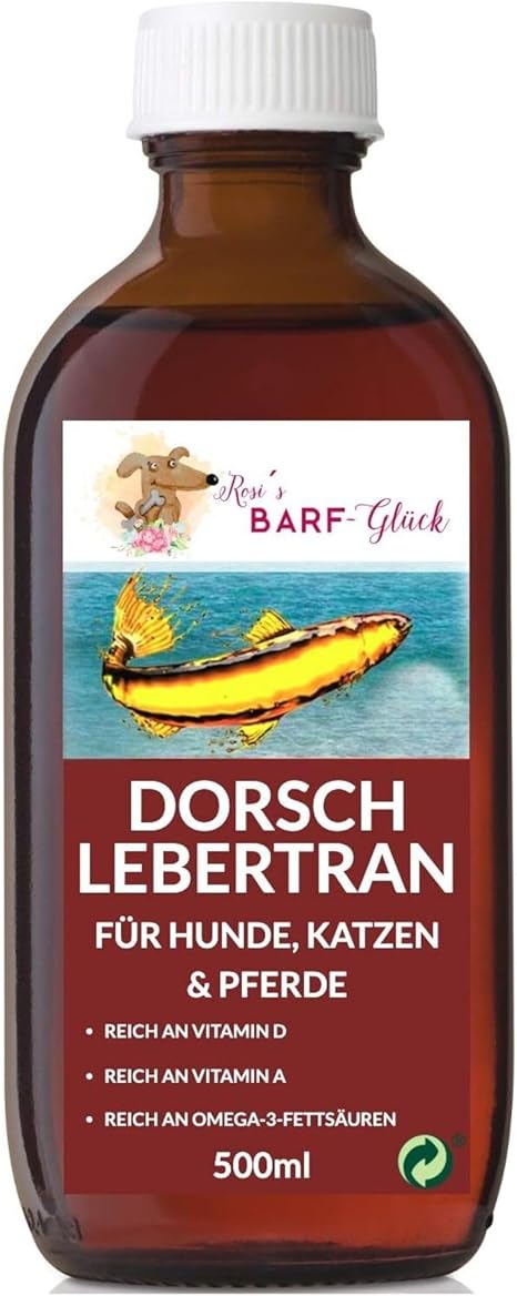 Rosi's Barf-Glück Premium Cod Liver Oil for Dogs Cats & Horses 500 ml - 100% Natural Fish Oil with Omega-3 Fatty Acids & Vitamins - Cod Liver Oil Dog Perfect for Barf - Cod Liver Oil for Animals