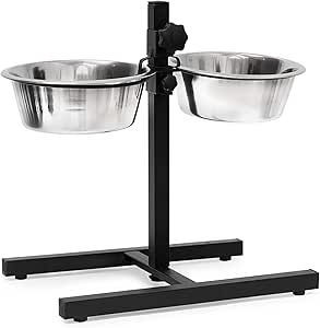 Relaxdays Stainless Steel Feeding Bowl Double Set Height Adjustable Dog Bar with Bowl Stand and 2 Removable Dog Bowls Feeding Bar for Cats / Cat Bar Metal