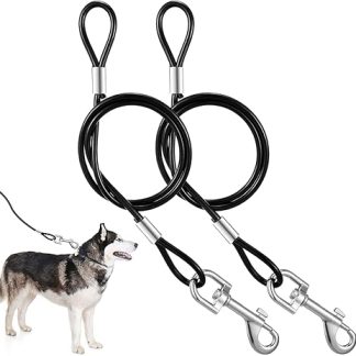 JIEYAO Pack of 2 Chew-proof Dog Leads, 66 cm/26 Inches Tie-Out Leads for Dogs, Dog Chain Lead, Bite Resistant Metal Cable Lead with Padded Handle, Chain Lead for Large, Small Dogs, Training