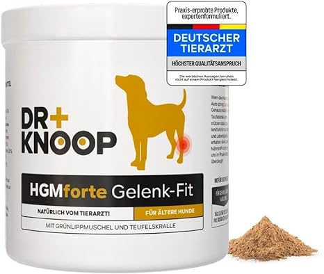 HGM Joint Powder for Older Dogs, with Green-Lipped Mussel, Devil's Claw & Glucosamine for More Pleasure of Movement, Developed by Veterinarian Dr. Knoop, with Delicious Vanilla Flavour, 450 g Storage Pack