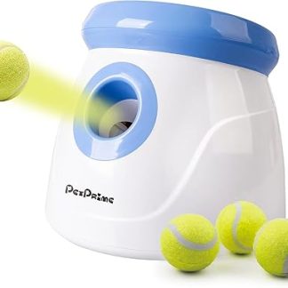 Pet Prime Automatic Ball Launcher, Dog Ball Interactive Ball Throwing Machine, 3 Tennis Balls Included, for Small Dogs - Mini Style (White)