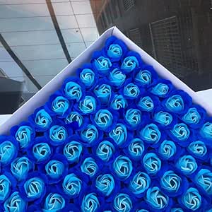 81Pcs Rose Bath Body Flower Blumenseife Duftende Rose Flower Essential Hochzeit Blumen-Blau 01