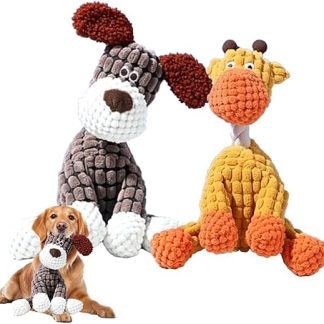 LuGirlre Dog Toy, 2025 New Dog Toy, Indestructible, Squeaky Dog Toy, Soft Puppy Toy for Small, Medium and Large (Brown Dog + Giraffe) 2025 New Dog Toy