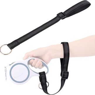 igadgitz home U7301 Adjustable D-Ring Safety Wrist Strap Dog Lead for Roll & Standard Dog Leads - Black