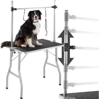 tectake® Pet Trimming Table, Dressing Table Dog and Cat, Grooming Table, Dog Grooming Accessories, Dog Grooming, with Boom, Groomer Table, Foldable, Dog Scissors Table, Rubberised and
