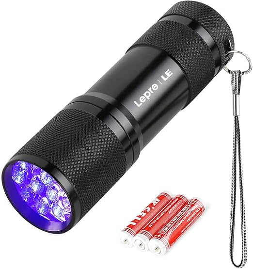 LE UV Torch, 9 LED 395nm Ultraviolet Flashlight, Blacklight Detector for Pet Urine, Stain, Bed Bugs and More, 3 AAA Batteries Included
