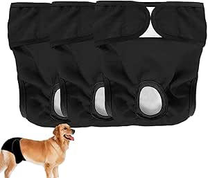 Hundewindeln Pack of 3 Reusable Nappies for Female Dogs, Hundewindeln Highly Absorbent Washable and Environmentally Friendly Sanitary Towels Heat Pants Dog Nappies for Female Dogs (Black, XL)