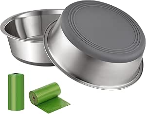 Dog Bowl Stainless Steel 900 ml - Pack of 2 Dog Bowls Non-Slip with Silicone Base, Feeding Bowl Dog Set Rust Resistant, Easy to Clean, Dishwasher Safe, Dog Bowl for Small Medium Large Dogs, Cats