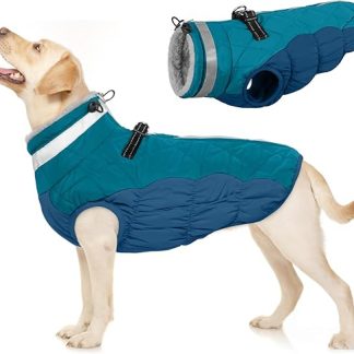PUMYPOREITY Waterproof Dog Coat, Warm Dog Jacket, Winter Jacket, Windproof Dog Suit with Reflective Stripes, Dark Green, L