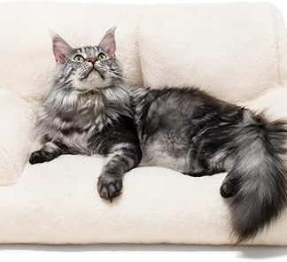 MEWOOFUN Large Cat Bed, Small Dog Sofa, Fluffy and Washable, Cat Sofa, Dog Bed for Cats, Soft Cat Bed, Cat Couch with Non-Slip Underside, White, 66 x 48 cm