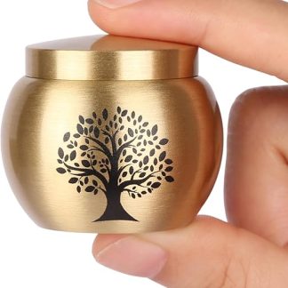 HOOMTREE Small Urns for Human Ashes Keepsake 1 Piece Mini Urns for Ashes Brass with Tree of Life Mini Urn for Ashes Adult Women Male Pets Holds Up to 5.8