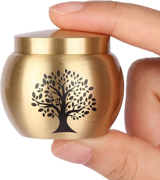 HOOMTREE Small Urns for Human Ashes Keepsake 1 Piece Mini Urns for Ashes Brass with Tree of Life Mini Urn for Ashes Adult Women Male Pets Holds Up to 5.8