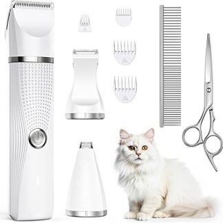 Bautrium Quiet Cat Clippers Set, Professional Hair Trimmer for Cats Dogs Matted Fur Paw Hair with Care Scissors and Comb, USB-C Charging