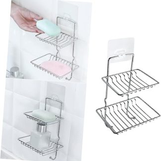 Ciieeo Soap Holder Sponge Holder Kitchen Sponge Holder Soap Holder for Kitchen Soap Holder for Shower Soap Holder with Sticky Hook Soap Dish Silver