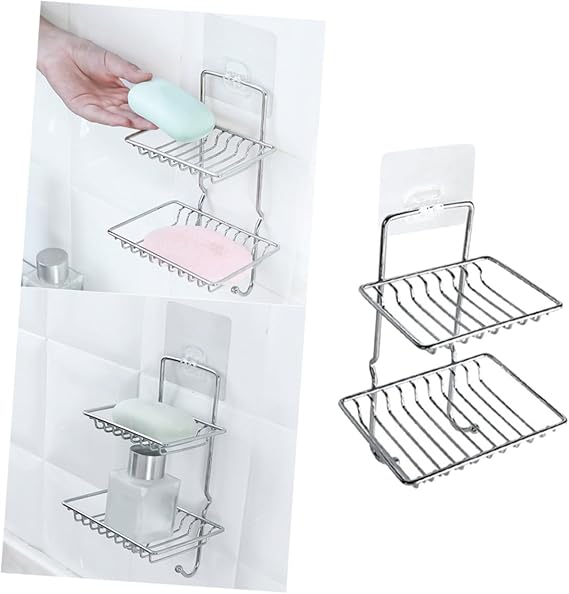 Ciieeo Soap Holder Sponge Holder Kitchen Sponge Holder Soap Holder for Kitchen Soap Holder for Shower Soap Holder with Sticky Hook Soap Dish Silver
