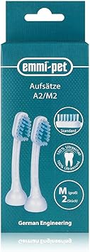 emmi-pet 2 x A2 (M) Large Ultrasonic Attachment Brushes for Emmi-Pet 1.0 & 2.0 Ultrasonic Toothbrush, Prevents Tartar, Fights Bad Breath & Gum Disease - Silent & No Scrubbing