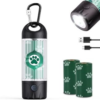 Tubasion Dog Waste Bag Dispenser with Torch 7 Colours, USB-C Rechargeable Waste Bag Holder, IPX6 Waterproof Dog Waste Bags, Dog Light for Lead, Dog Walking (1 Waste Bag Dispenser, 30 Plastic Bags)