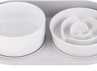 Anti-Slinging Bowl Dog Ceramic Bowl Set Raised - Dog Bowl for Slow Eating - Double Feeding Bowl for Small and Medium Dogs - Food Bowl & Water Bowl with Non-Slip Stand