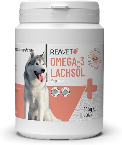 ReaVET Salmon Oil Capsules Dog Pack of 200, Omega-3 Salmon Oil for Dogs and Cats, High Dose Fish Oil in Food Grade