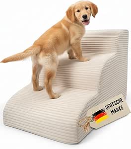 Dog Stairs Corduroy Beige Foam Dog Ramp - Cat Stairs - Pet Stairs - Dog Stairs Bed - 3 Steps Dog Ramp