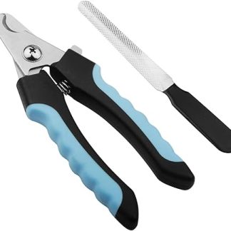 LxsNyvantic 16 cm claw scissors for dogs, claw cutter for dogs, stainless steel dog claw cutter, with nail file, with protective device, suitable for dogs and cats