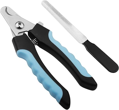 LxsNyvantic 16 cm claw scissors for dogs, claw cutter for dogs, stainless steel dog claw cutter, with nail file, with protective device, suitable for dogs and cats