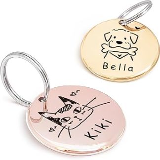 Original Portrait Design for Cat Tag Dog Tags - Stainless Steel - Deep Engraving, Customised, Dog Collar Accessories (Round)