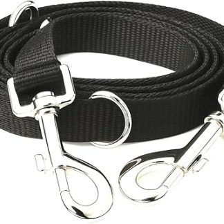 Leisegrün Nylon Dog Lead 3 m - Adjustable Lead with 2 Carabiners for Small & Medium Dogs - Black (Kenmare Model, 180 g)
