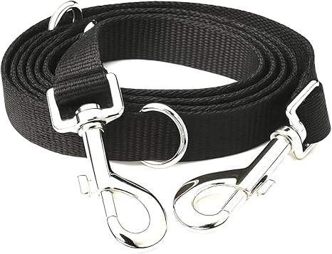 Leisegrün Nylon Dog Lead 3 m - Adjustable Lead with 2 Carabiners for Small & Medium Dogs - Black (Kenmare Model, 180 g)