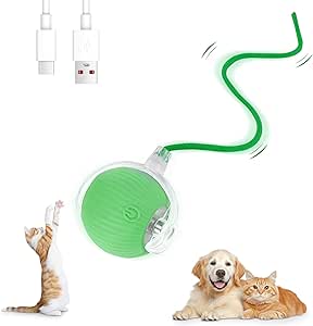 Farerkass Interactive Cat Toy Ball, Dog Toy, Electric Pet Dog Ball, Smart Automatic Rolling Ball for Cats and Dogs (Green)