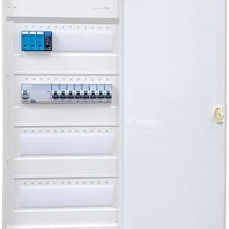 Hager VA48CN Surface-Mounted Distributor 4 Rows with Surge Protection Ready for Connection Wired with Terminal Block Equipping 1x FI 4-Pin + 8x LS B16A